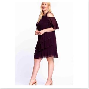 16W Onyx Nite Short Formal Chiffon Cold Shoulder Cocktail Dress Ink